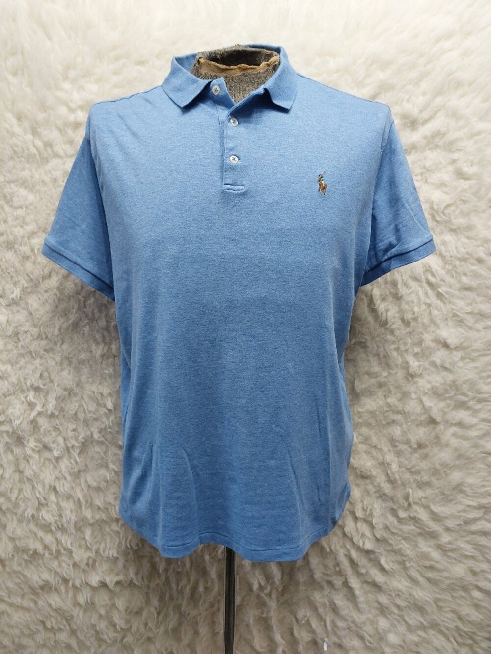 Polo Ralph Lauren Mans Light Blue Short-sleeve Three Buttons Polo Shirt Size XL